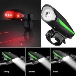 nsv Rechargeable cycle Light + Horn With Tail Laser Light In 3 Different Mode LED Front Rear Light Combo image 2