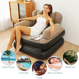 generic Compatable with Inflatable Couch - Double Layer 5 in 1 Inflatable Sofa Bed with Armrest - Inflatable Sofa Multifunctional Five in One Inflatable Bed Convenient Foldable Lounge Chair image 3