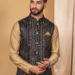 KISAH Mandarin Collar Bandhani Printed Nehru Jacket-picture-50