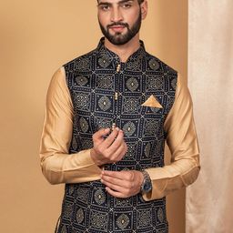 KISAH Mandarin Collar Bandhani Printed Nehru Jacket-picture-32