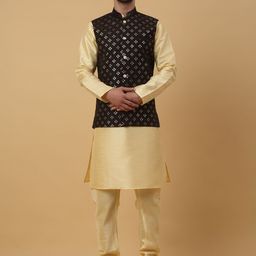 KRAFT INDIA Mandarin Collar Long Sleeves Regular Kurta With Churidar & Nehru Jacket-image-99