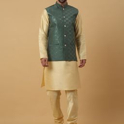 KRAFT INDIA Mandarin Collar Long Sleeves Regular Kurta With Churidar & Nehru Jacket-image-67
