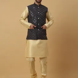 KRAFT INDIA Mandarin Collar Sequinned Kurta & Churidar with Nehru jacket-image-19