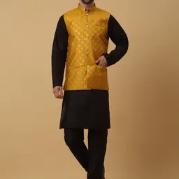 KRAFT INDIA Mandarin Collar Straight Kurta & Churidar With Nehru Jacket-image-74