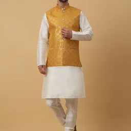 KRAFT INDIA Mandarin Collar Straight Kurta & Churidar With Nehru Jacket-image-46