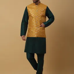 KRAFT INDIA Sequinned Kurta with Churidar With Jacquard Ethnic Motifs Printed Nehru Jacket-16