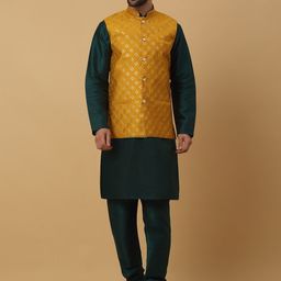 KRAFT INDIA Mandarin Collar Long Sleeves Regular Kurta With Churidar & Nehru Jacket-image-112