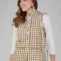 Vastraa Fusion Checked Mandarin Collar Nehru Jacket-image-4