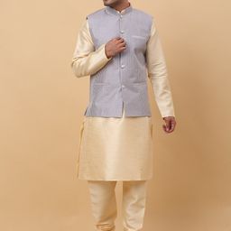 KRAFT INDIA Mandarin Collar Kurta With Churidar & Nehru Jacket-image-61