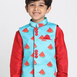 JBN Creation Boys Blue Printed Nehru Jacket-54