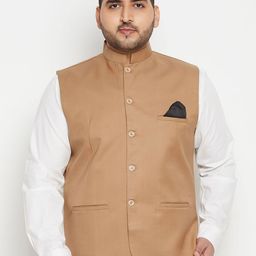 VASTRAMAY Men Beige Solid Bandhgala Woven Nehru Jacket-24