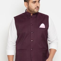 VASTRAMAY Men Plus Size Maroon Solid Slim-Fit Woven Nehru Jacket-49