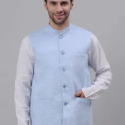 NEUDIS Men Blue Solid Cotton Woven Nehru Jacket-picture-39