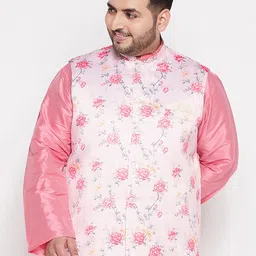 VASTRAMAY Men Plus Size Peach-Coloured Printed Nehru Jacket-58
