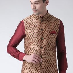 DEYANN Men Brown & Maroon Printed Woven Nehru Jacket-picture-14
