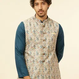 Manyavar Woven Design Mandarin Collar Nehru Jacket-picture-36