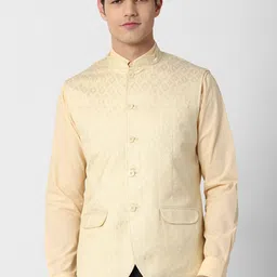Peter England Elite Men Cream Printed Nehru Jackets-42