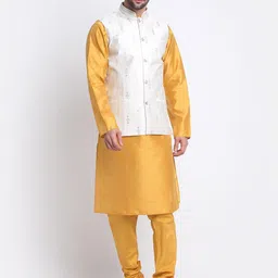 KRAFT INDIA Mandarin Collar Kurta with Churidar With Self Design Nehru Jacket-picture-6
