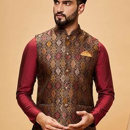 KISAH Jacquard Woven Design Nehru Jacket-25