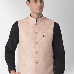 Turtle Men Pink Woven Design Nehru Jackets-59