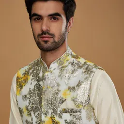 KISAH Men Floral Jacquard Woven Design Nehru Jacket image 4