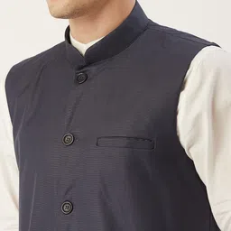 SOJANYA Men Charcoal Grey Solid Nehru Jacket image 5