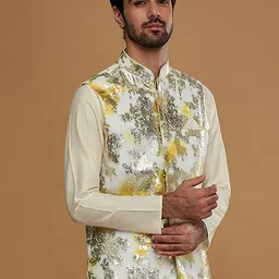 KISAH Men Floral Jacquard Woven Design Nehru Jacket image 3