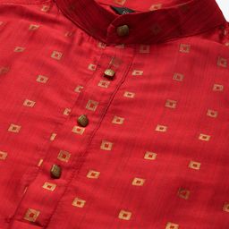 SOJANYA Men Maroon Kurta with Churidar & Nehru Jacket image 4