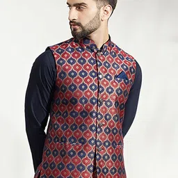 KISAH Woven Design Nehru Jacket With Pocket Square image 3