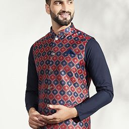 KISAH Woven Design Nehru Jacket With Pocket Square image 4