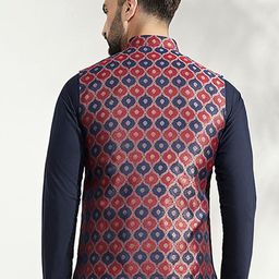 KISAH Woven Design Nehru Jacket With Pocket Square image 2