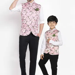 VASTRAMAY Boys Pink & Green Digital Printed Woven Nehru Jacket-11
