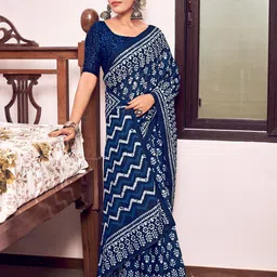 Munir Ajrak Block Printed Pure Cotton Bagru Saree-17