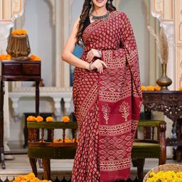 Pinkcity Trade World Ethnic Motifs Pure Cotton Bagru Saree-image-65