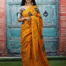 JAIPURI BLOCK PRINT Ethnic Motifs Printed Pure Cotton Bagru Saree-76