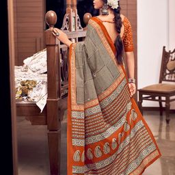 Munir Ajrak Block Printed Pure Cotton Bagru Saree image 2