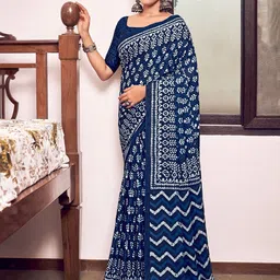 Munir Ajrak Block Printed Pure Cotton Bagru Saree image 3