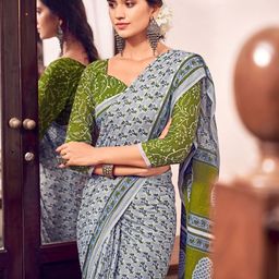 Munir Ajrak Block Printed Pure Cotton Bagru Saree image 2
