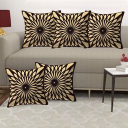Creeva Brown & Gold-Toned 5 Pieces Floral Printed Velvet Square Cushion Covers-image-45