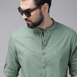 The Roadster Life Co. Men Green Geometric Printed Pure Cotton Sustainable Casual Shirt-image-23