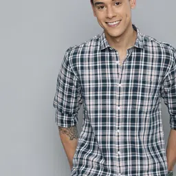 Mast & Harbour Men Navy Blue & White Checked Pure Cotton Casual Shirt-image-25