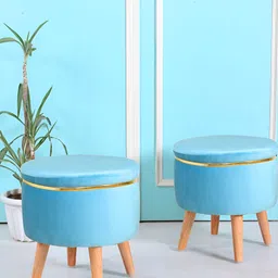 Shadowkart Blue Wooden Pouffes Sitting Mudda Ottomans-image-62