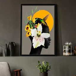 Art Street Marigold Yellow Girl Flower Bouquet Framed Canvas Print for D cor-picture-14