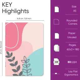 raptech notebook Unique Stationery items, Easy to Carry, Plain Cute(Leaf Abstract Retro) A5 Diary UnRuled 180 Pages image 3