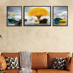 Art Street Deer Golden Tree 3 Canvas Set Art Print Painting for Home D cor-picture-16