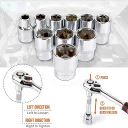 emergity 12 in 1 Heavy Duty 1/2 Chrome Vanadium steel Socket Set with Quick Release Reversible Ratchet, Wrench Set, Tool Kit Socket Set image 3