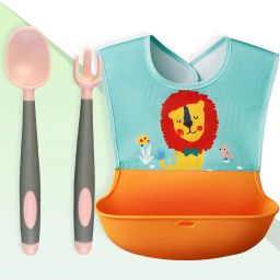 BPA Free Material Baby Self Feeding Spoon & Adjustable Baby Feeding Bib-(BE2339)- Silicone-image-25