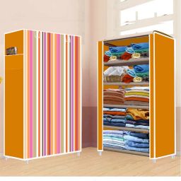 5 Shelf Foldable Collapsible Wardrobe Storage Organizer Almirah Cloth Rack Carbon Steel Collapsible Wardrobe-image-32