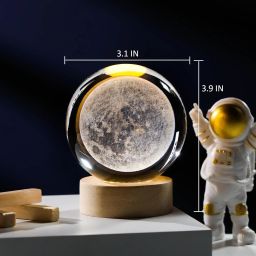 3D Moon Crystal Ball Night Light,2.4 inch Glass Ball Night Lamp with Wood Base Table Lamp-image-82