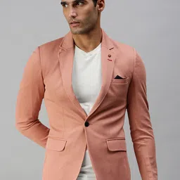 SHOWOFF Men Peach-Coloured Solid Slim Fit Single Breasted Casual Blazers-picture-25